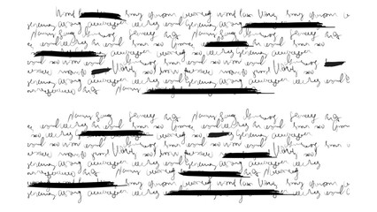 Aufkleber - Redacted hand scribble text for letter. Write note with marker underline. Handwritten script and draft page. Pencil sketch with old ink. Cursive diary paper filled with strike and nonsense pattern
