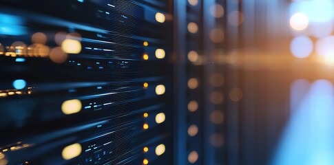 Aufkleber - Close up view of server panel with yellow LED indicators and light reflections, perfect for innovation content, web hosting, and digital technology themes
