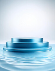 Aufkleber - three tiered blue podium rises from rippling water. backdrop for product display, presentations, or 