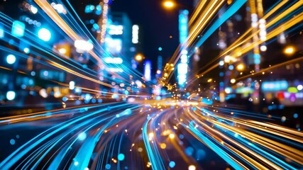 Poster - Dynamic Light Trails on City Street at Night with Blurry Background