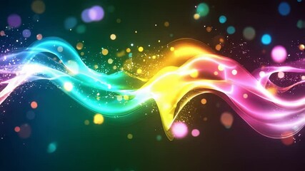 Poster - Colorful Abstract Light Waves with Sparkles on Dark Background