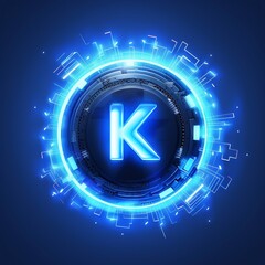 Poster - Futuristic 'K' Glyph Enclosed in a Radiant Technological Orb with Circuits