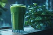© AuraArt - Refreshing green smoothie in a glass, next to lush greenery. Healthy and vibrant.