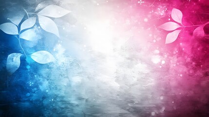 Wall Mural - Abstract Blue Pink Grunge Background with Leaf Silhouettes