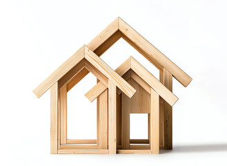 Poster - Wooden house frames in various sizes, showcasing construction design and craftsmanship. These minimalist structures highlight beauty of natural wood and architectural creativity