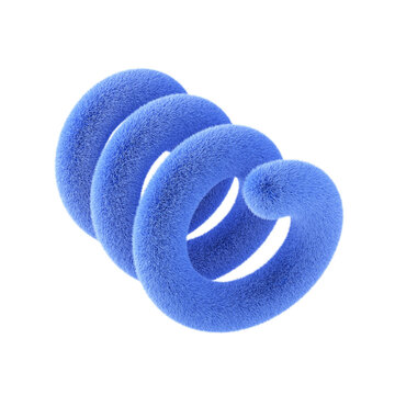 Blue abstract fluffy spiral. 3d design element isolated on white background.