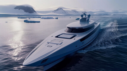 Poster - This luxury yacht glides through icy waters, showcasing advancements in maritime tech and design.