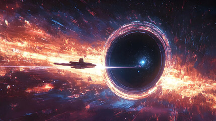 Wall Mural - Cosmic vortex engulfs a distant spacecraft.