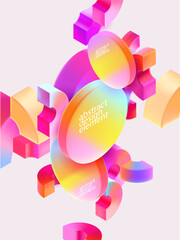 Wall Mural - geometric poster template of multicolored 3d circles. glass iridescent geometric shape.