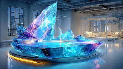 Poster - Futuristic Marine Architecture Concept, showcasing innovative designs with holographic elements and digital drafting, set against a minimalist backdrop for a sleek presentation.