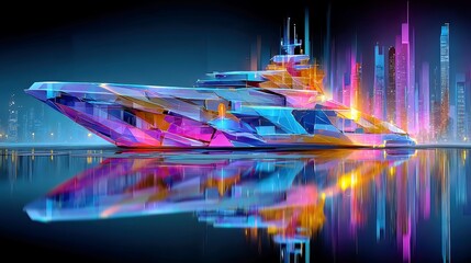 Poster - Futuristic Naval Architecture Concept, abstract design showcasing holographic light beams and technical layers, minimalist backdrop emphasizing clarity and open space