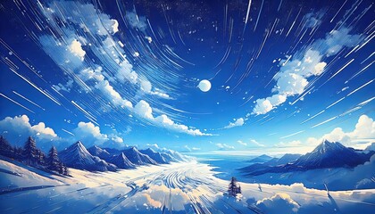 Aufkleber - dreamy panoramic sky illustration with glowing clouds and radiant sunlight perfect for web design, digital art, posters, or branding background