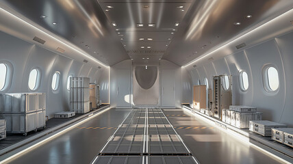 Leinwandbilder - This Bright and spacious cargo area of an aircraft is ready for efficient loading and transport.