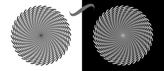 Fototapete - Modern abstract background. Waves in circle form. Spiral logo or icon, design element. Black shape on a white background and the same white shape on the black side.
