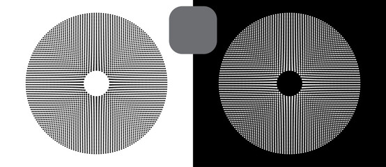 Fototapete - Halftone circles with squares with rounded corners. Abstract creative background or icon, logo, tattoo. Black shape on a white background and the same white shape on the black side.