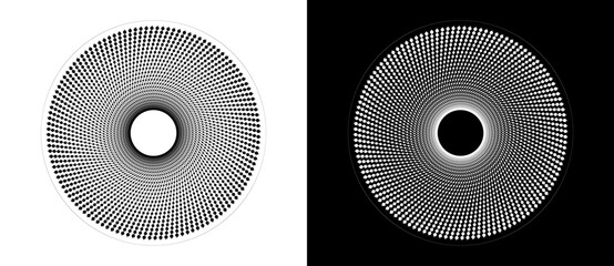 Aufkleber - Abstract background with lines and dots in circle. Art design as logo or icon. Black shape on a white background and white shape on the black side.