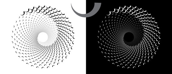 Fototapete - Modern abstract background. Waves in circle form. Spiral logo or icon, design element. Black shape on a white background and the same white shape on the black side.