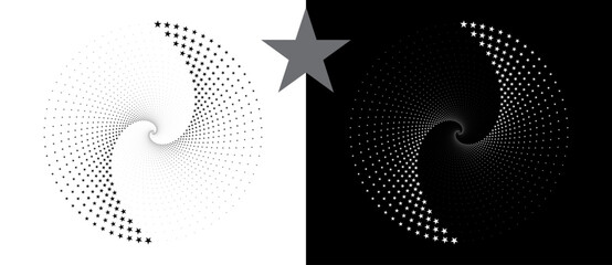Leinwandbilder - Abstract background with stars in circle. Art design spiral as logo or icon. A black figure on a white background and an equally white figure on the black side.