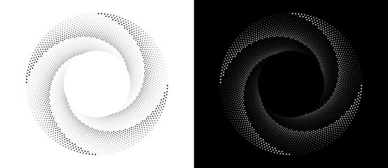 Fototapete - Modern abstract background. Halftone dots in circle form. Spiral logo, icon or design element. Black dots on a white background and white dots on the black side.