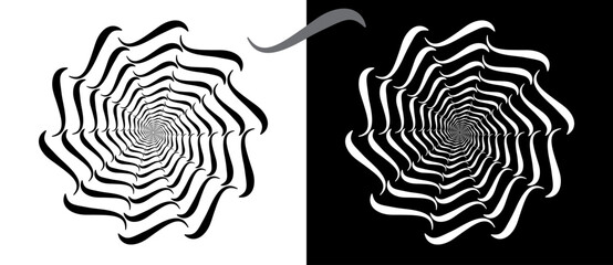 Fototapete - Circle with wave lines as dynamic abstract vector background or logo or icon. Flower concept. Black spiral on white background and white spiral on black background.