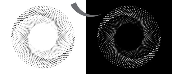 Fototapete - Modern abstract background. Waves in circle form. Spiral logo or icon, design element. Black shape on a white background and the same white shape on the black side.