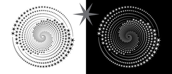 Leinwandbilder - Abstract background with stars in circle. Art design spiral as logo or icon. A black figure on a white background and an equally white figure on the black side.