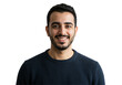 © SimpleDesignStudio - Portrait of a Smiling Middle-Eastern Man in His 30s with Short Dark Hair Wearing a Black Sweater Against a Black Background