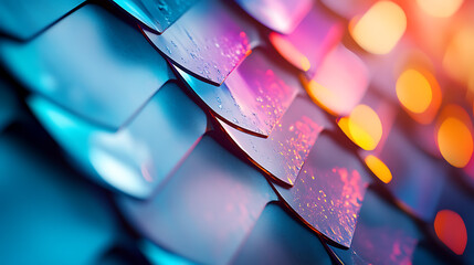 Close-up of Shiny, Colorful Scales with Bokeh Background