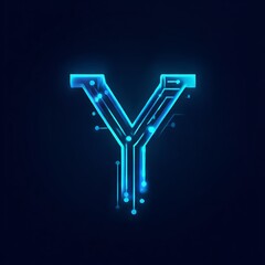 Poster - Futuristic blue letter Y with digital circuit design on a dark background