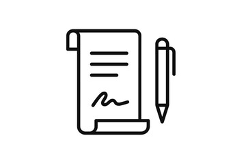 Poster - Vector illustration of a rolled document and pen depicting signing or writing activity in a formal setting