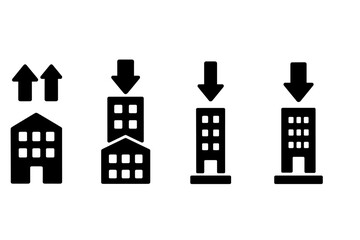Poster - Vector illustration of building icons showing upward and downward movement with two styles of buildings