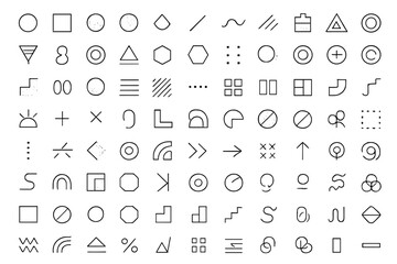 Poster - Vector illustration of geometric shapes and icons arranged in a seamless pattern for design use and creative projects