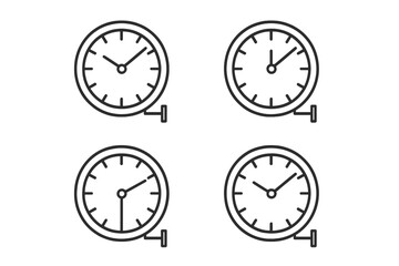 Poster - Vector illustration of four clock icons depicting different times in a simple, clean style for use in design and digital projects