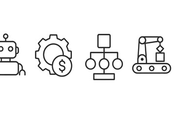 Poster - Vector illustration icon depicting robotic automation, finance, workflow, and manufacturing processes in a modern industrial setting