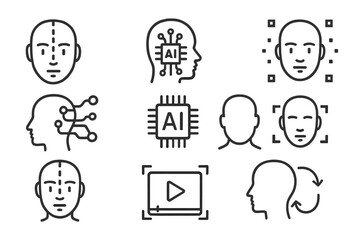 Poster - Vector illustration showcasing artificial intelligence concepts related to facial recognition and neural networks
