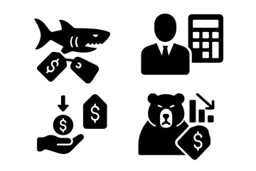 Poster - Vector illustration icons depicting business concepts related to finance, investment risks, and market analysis in a simplified format