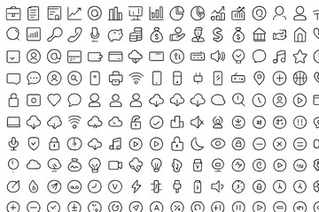Poster - this collection showcases a variety of vector icons representing communication, finance, and technol