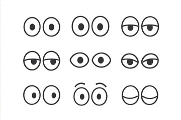 Poster - Various styles of cartoon eyes expressing different emotions showcased in a vector illustration format for creative design