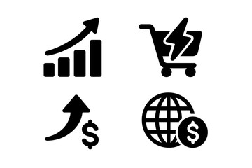 Poster - Vector illustration icons representing growth, shopping, currency, and global finance in a minimalist style