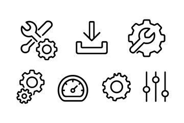 Poster - Vector illustration icons representing tools, gears, and a gauge for technology and engineering themes