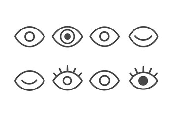Poster - Variety of eye shape icons showcasing different eye expressions and designs in a clean vector illustration style