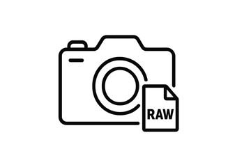 Poster - Vector illustration icon of a camera with raw file symbol representing digital photography and editing
