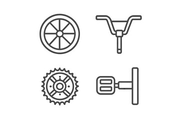 Poster - Vector illustration featuring bicycle parts including a wheel, handlebars, gear, and pedal in a simple and modern design