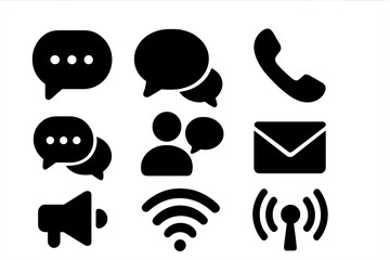 Poster - Vector illustration icons representing communication methods including messaging, calling, and social interaction in a modern context