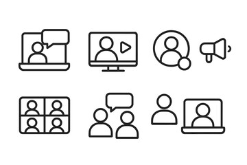 Poster - Vector illustration icons representing online communication, video conferencing, and social interaction
