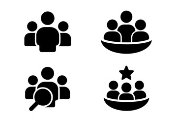 Poster - Vector illustration of diverse group icons depicting various social interactions and activities in a modern digital context