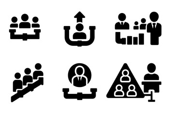 Poster - vector illustration icons representing business meetings, presentations, and team activities showcas