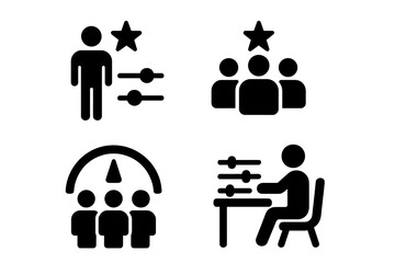 Aufkleber - Vector illustration icons depicting user settings, group discussion, feedback mechanism, and interface adjustment for digital interactions