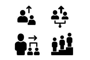 Poster - icons representing various aspects of teamwork, hierarchy, and mentorship in a professional setting