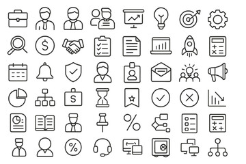 Poster - vector illustration of various icons representing business and finance concepts in a simplified styl